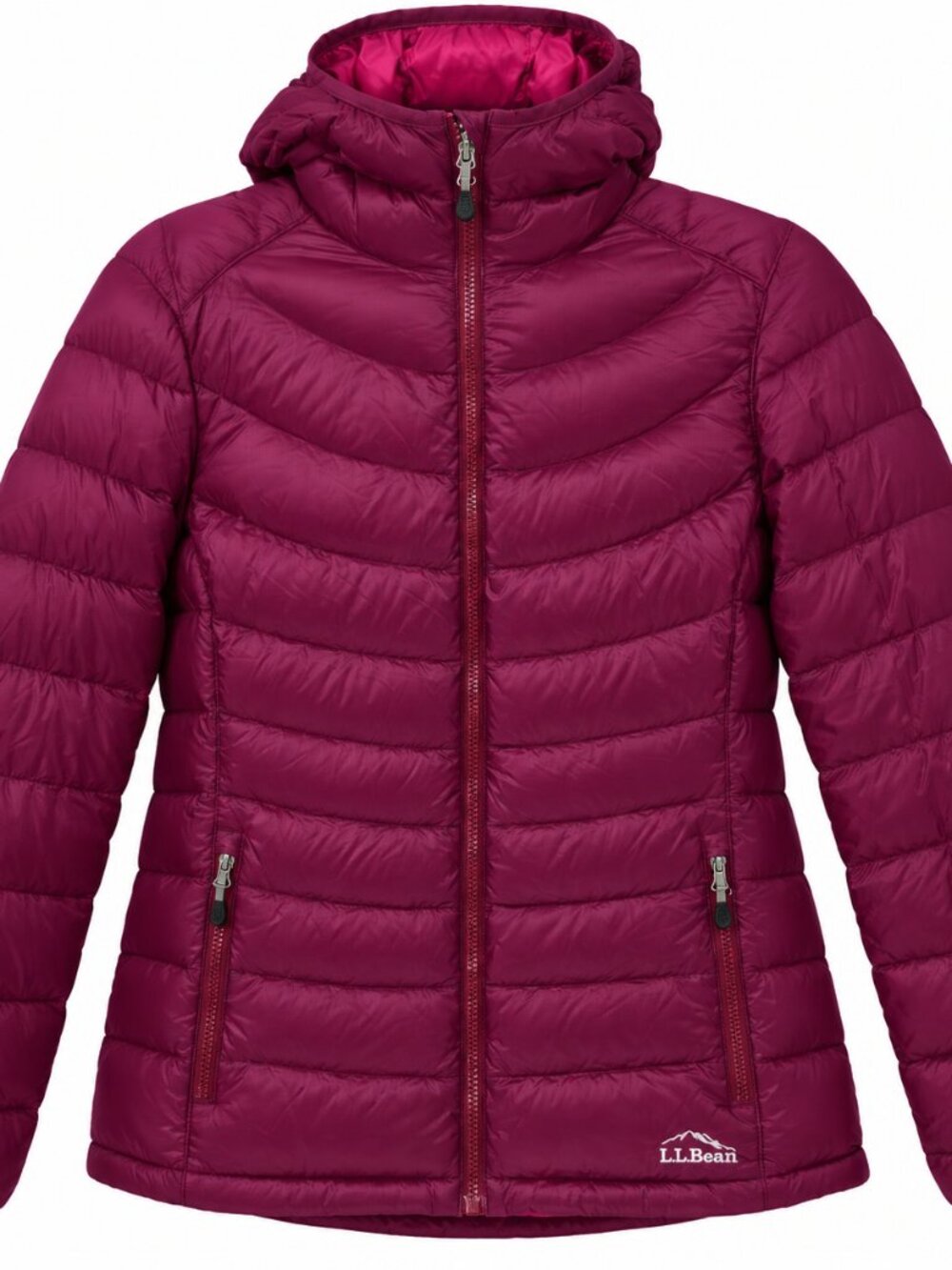 LL Bean Ultralight 850 Down PufferJacket with Hood in a Raspberry Purple Size M